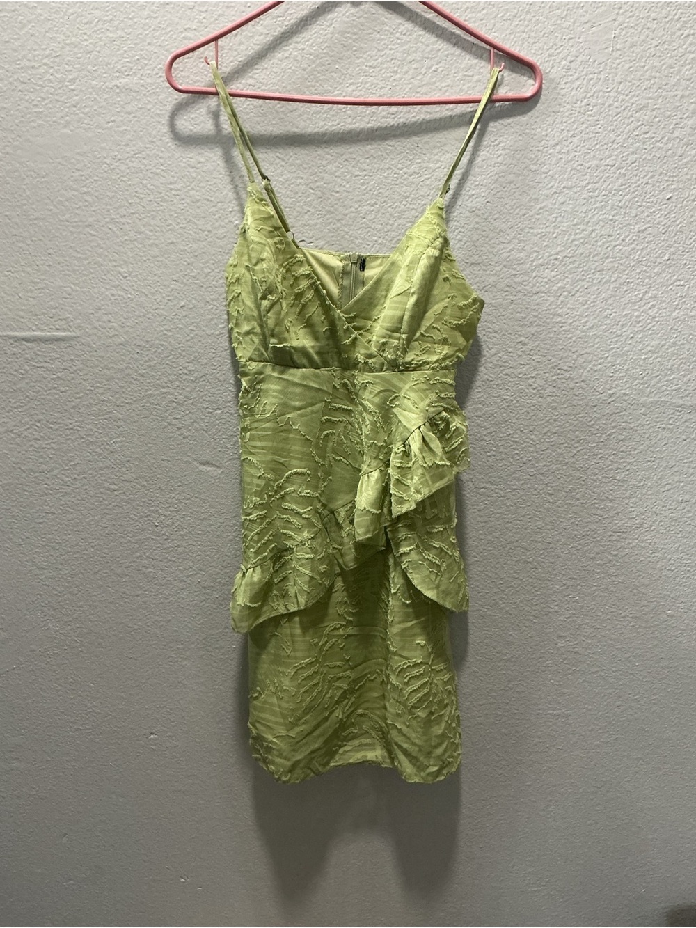 Lime Green Spaghetti Strap Ruffle Mini Dress